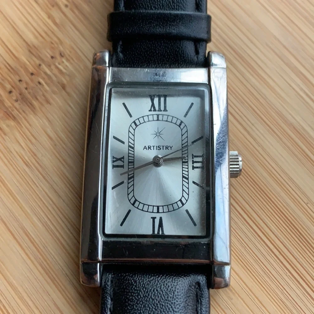 Artistry || Vintage Black Silver Watch Black Leather Band